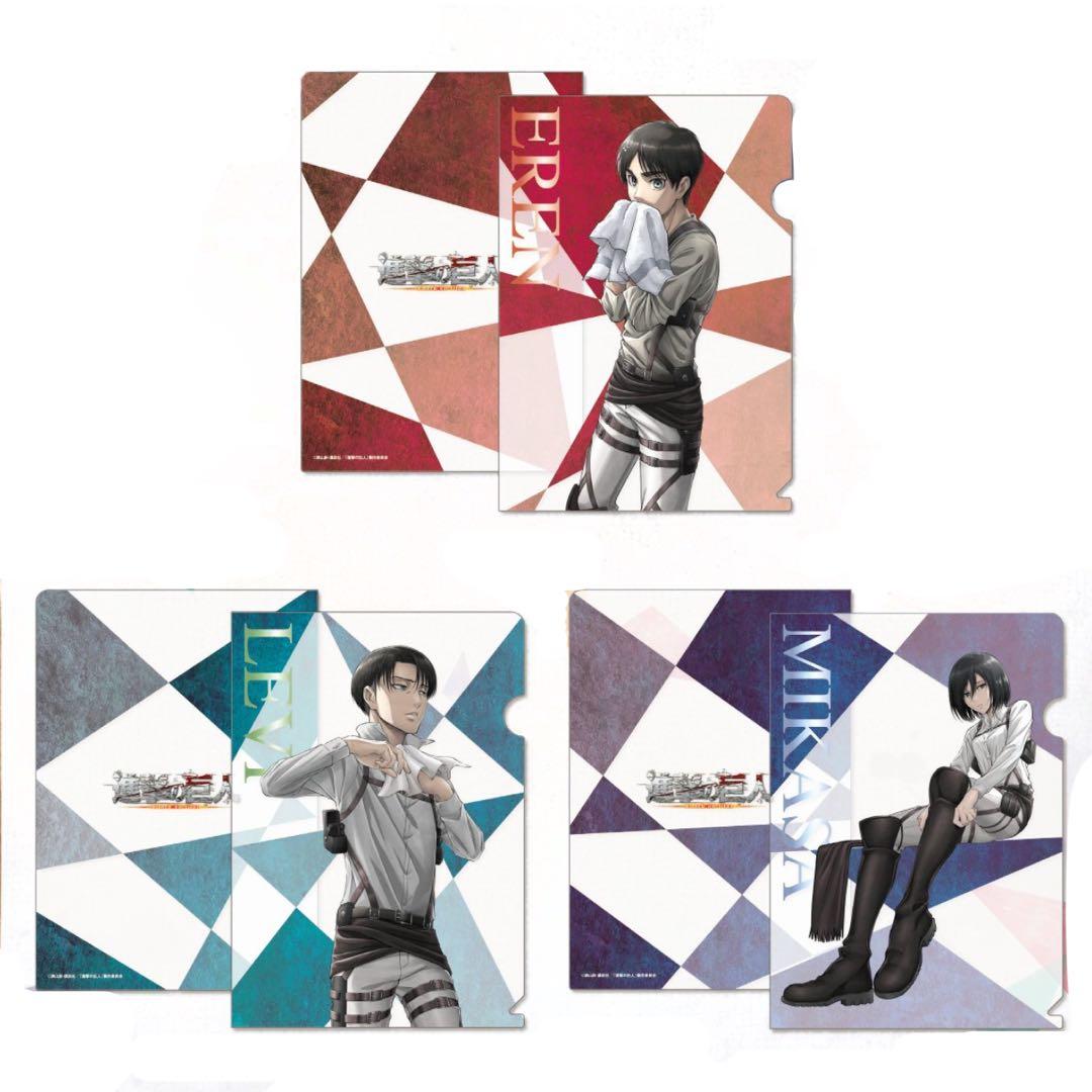 進撃の巨人　エレン　ミカサ　リヴァイ　クリアファイル　アニメガ　文教堂 進撃の巨人 エレン ミカサ リヴァイ クリアファイル アニメガ 文教堂