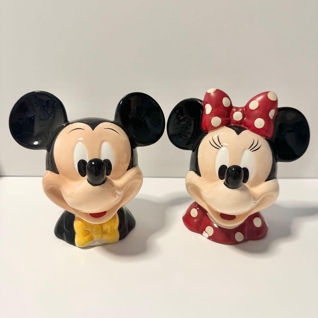 レトロ ビンテージ ミッキー&ミニー 陶器製 貯金箱 高さ約13cm - メルカリ