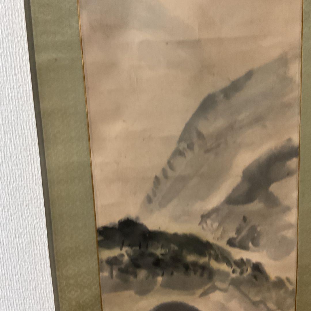 紙本水墨山水画 【 木曾川下り 】 作者不詳 落款印譜在 表具緞子仕立