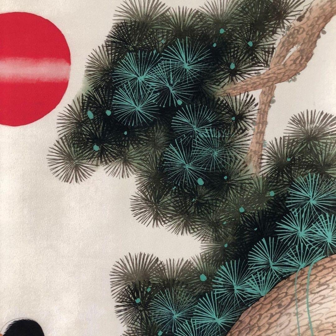 劉奎齢『松鶴延年』　三尺中堂掛軸　水印入り　掛け軸　サイズ174×77cm