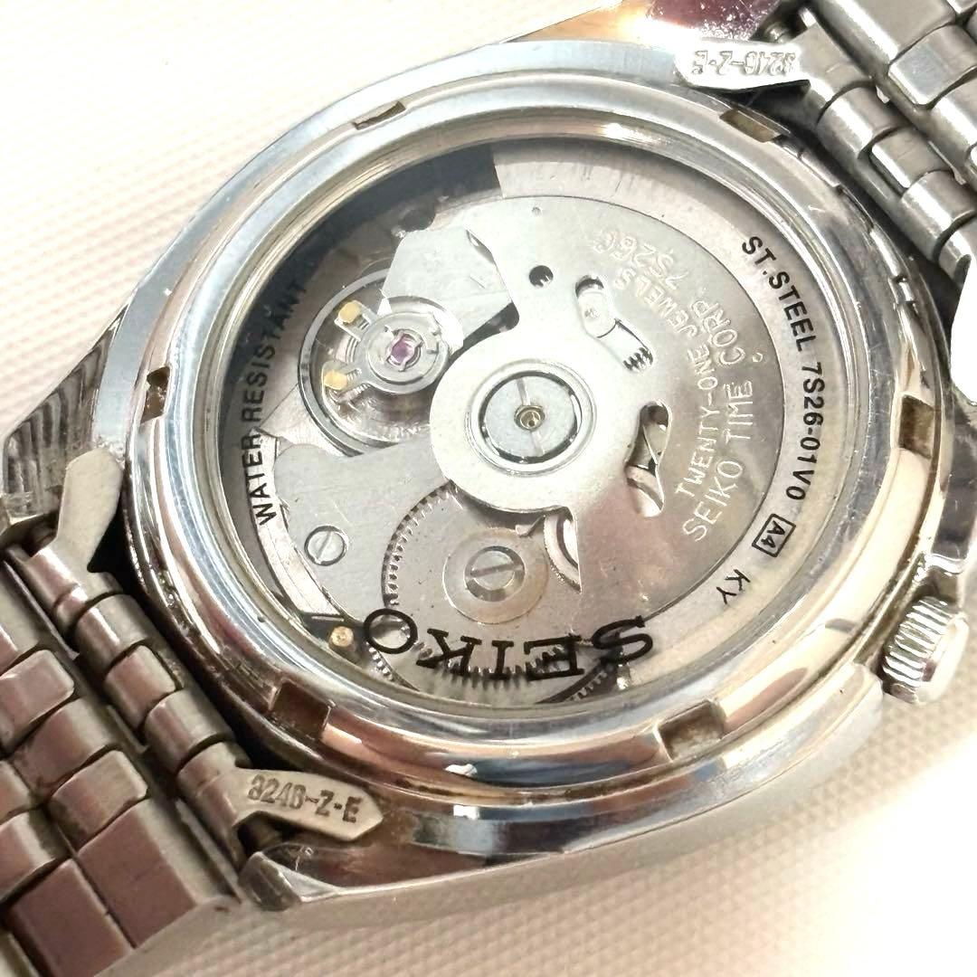 美品 稼働✨SEIKO 5・自動巻き 裏スケ 3針 デイデイト シルバー