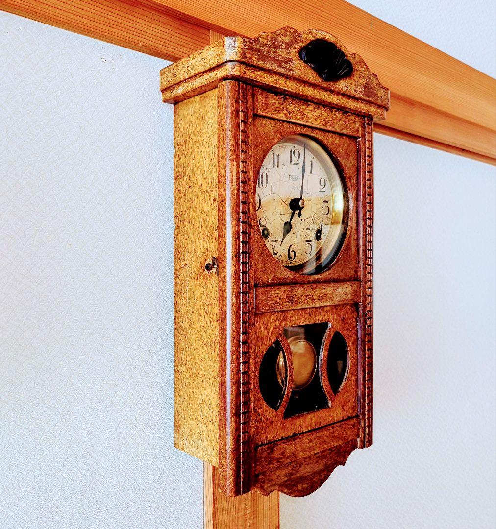 〈OH済完動・美品〉今津時計店EPOCH印　宮型ゼンマイ振り子掛け時計