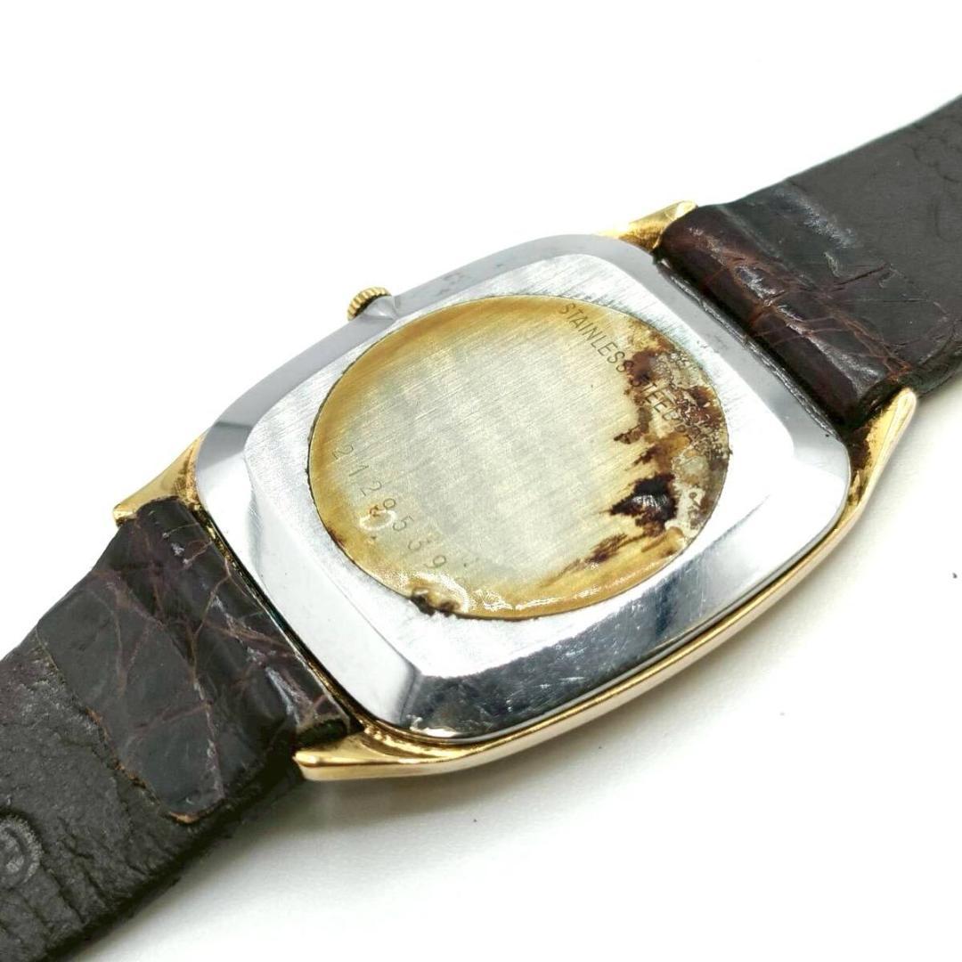 稼働品✨LONGINES レザー QZ ゴールド文字盤 2針 腕時計 メンズ