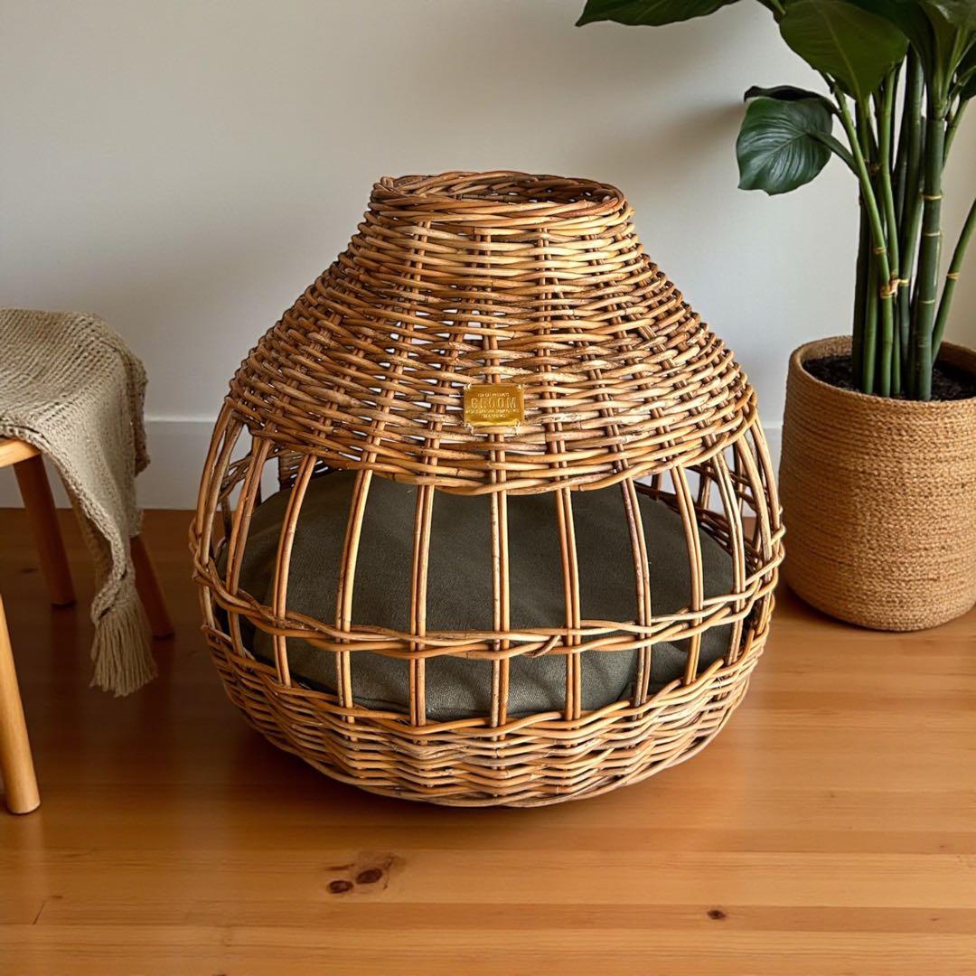 天然皮付き等籐アラログ 猫ちぐら 猫のおうち キャットハウス ベットハウス