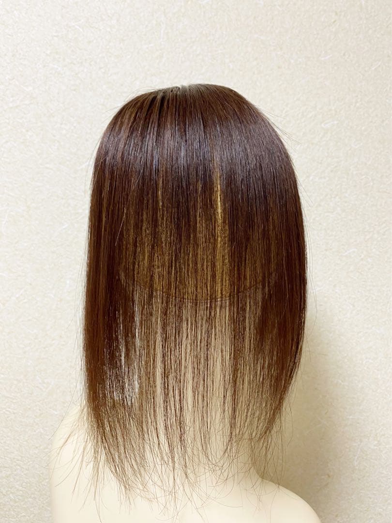 人毛100% ヘアピース　ブラウン28 シルクスキン　総手植え引き抜き　前カット