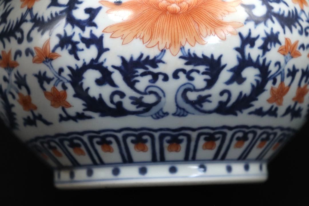 中国 染付ハン紅花卉紋雙耳瓶 大清乾隆年製銘 送料込み0907の通販はau