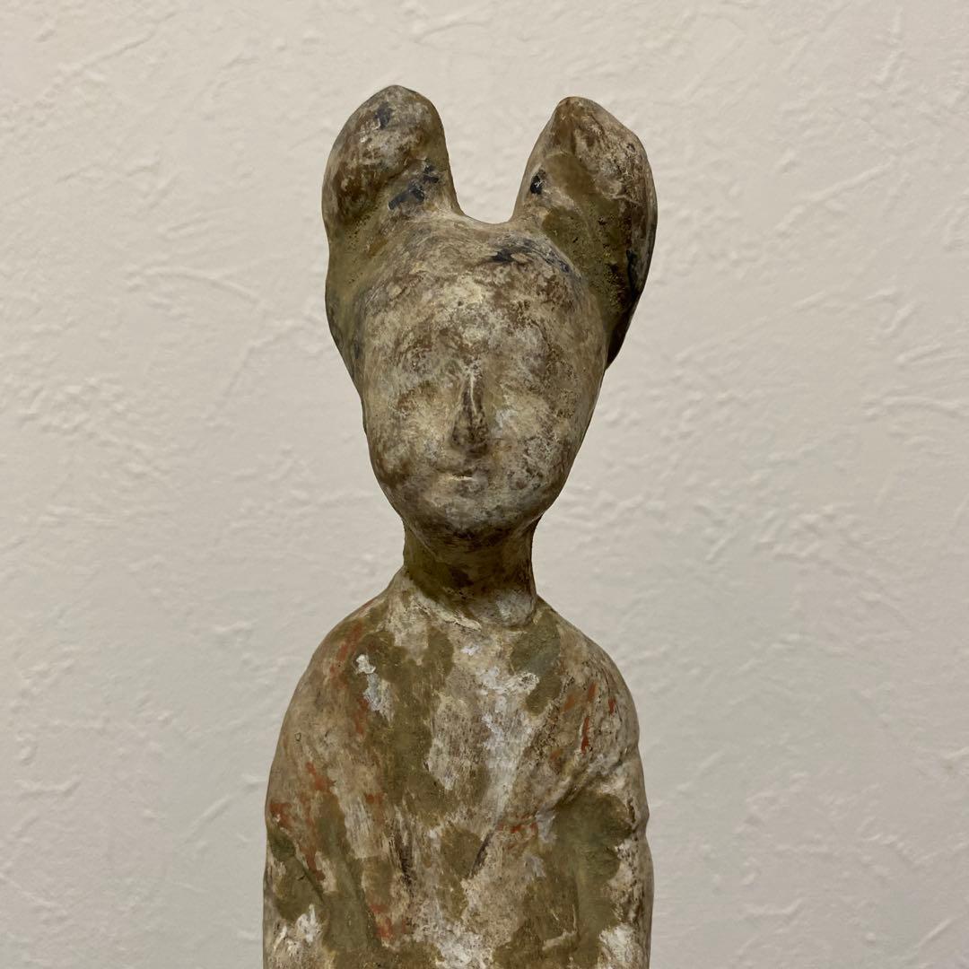 中国美術 唐 加彩 婦人俑 置物