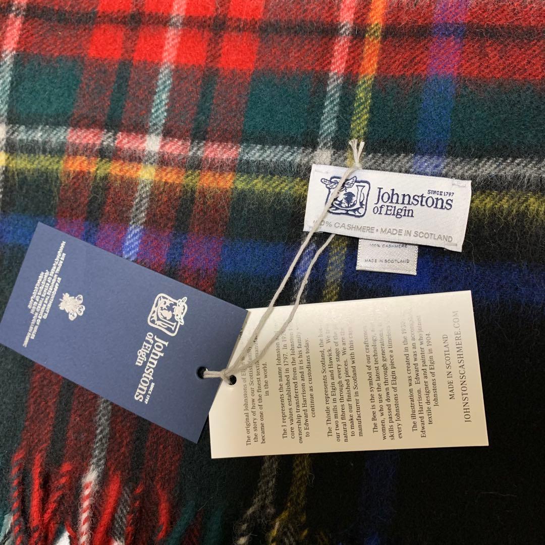 ジョンストンズ カシミア 大判ストール マフラー ブラックスチュワート