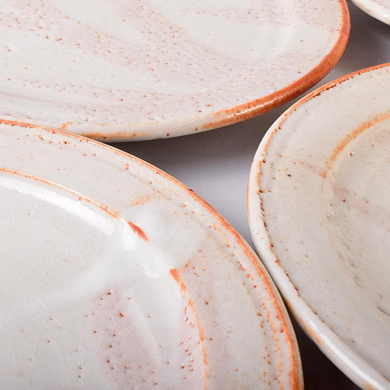 和食器 美濃焼 安藤日出武作 紅志野 草文 平皿 五客 共箱 M R7893B