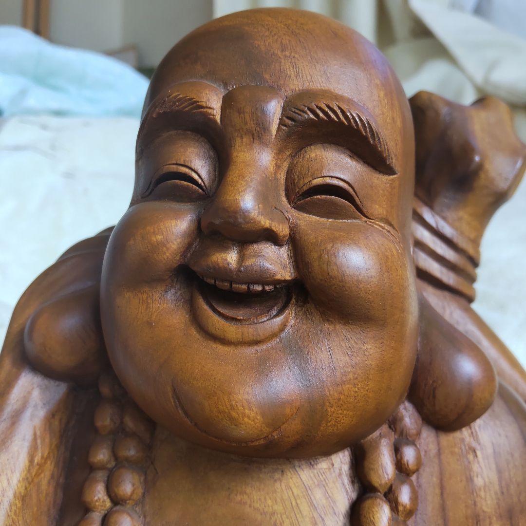 美品 布袋様 35㎝ 3㎏ 芯材上等品の木彫り 布袋尊