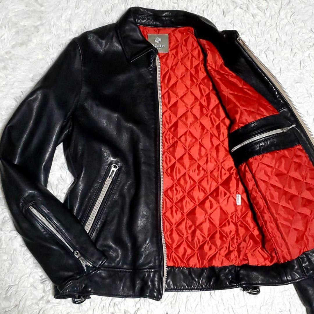 美品 M ナノユニバース 羊革 シングル ライダース 黒 中綿 キルティング 美品 Nano universe ナノユニバース シングル ライダースジャケット 羊
