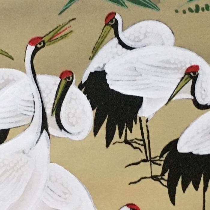 Y 中古 掛け軸 七福神 百鶴之図 紫峰作 鶴 朝日 松 宝船 天皇長寿記念