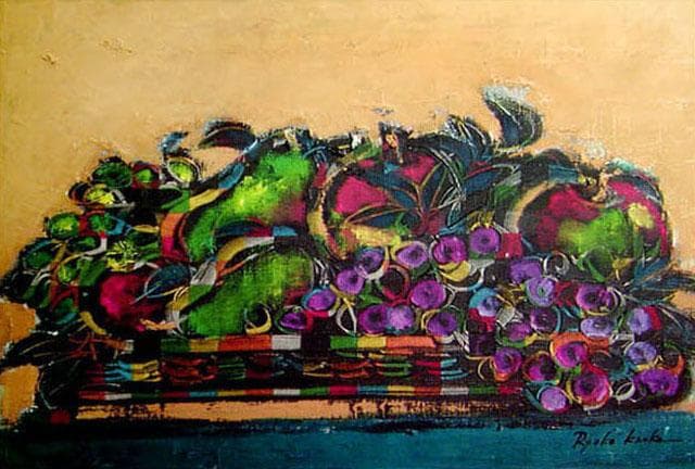 油絵 絵 絵画 インテリア 額付(黒) uF6-061104 静物 果物