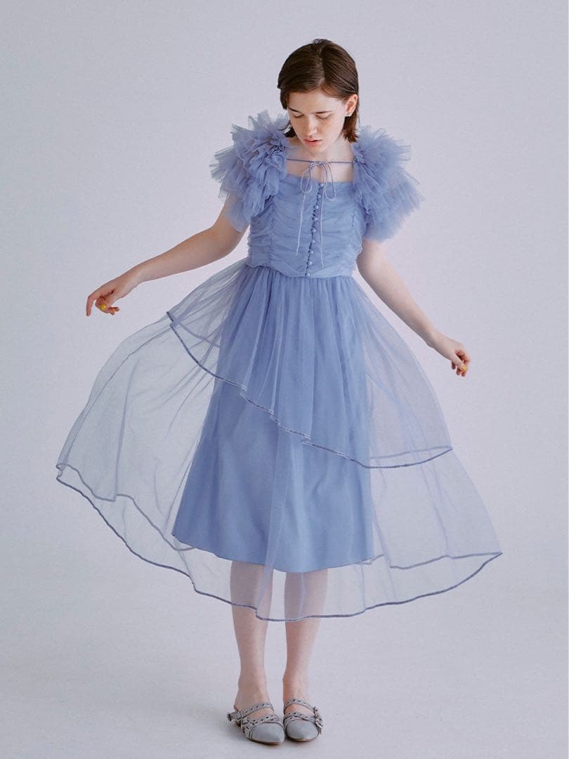 【最終値下げ‼️新品】フリル付きライトブルーチュールドレス 楽天市場】カラードレス ウェディングドレス ライトブルー フリル 半袖