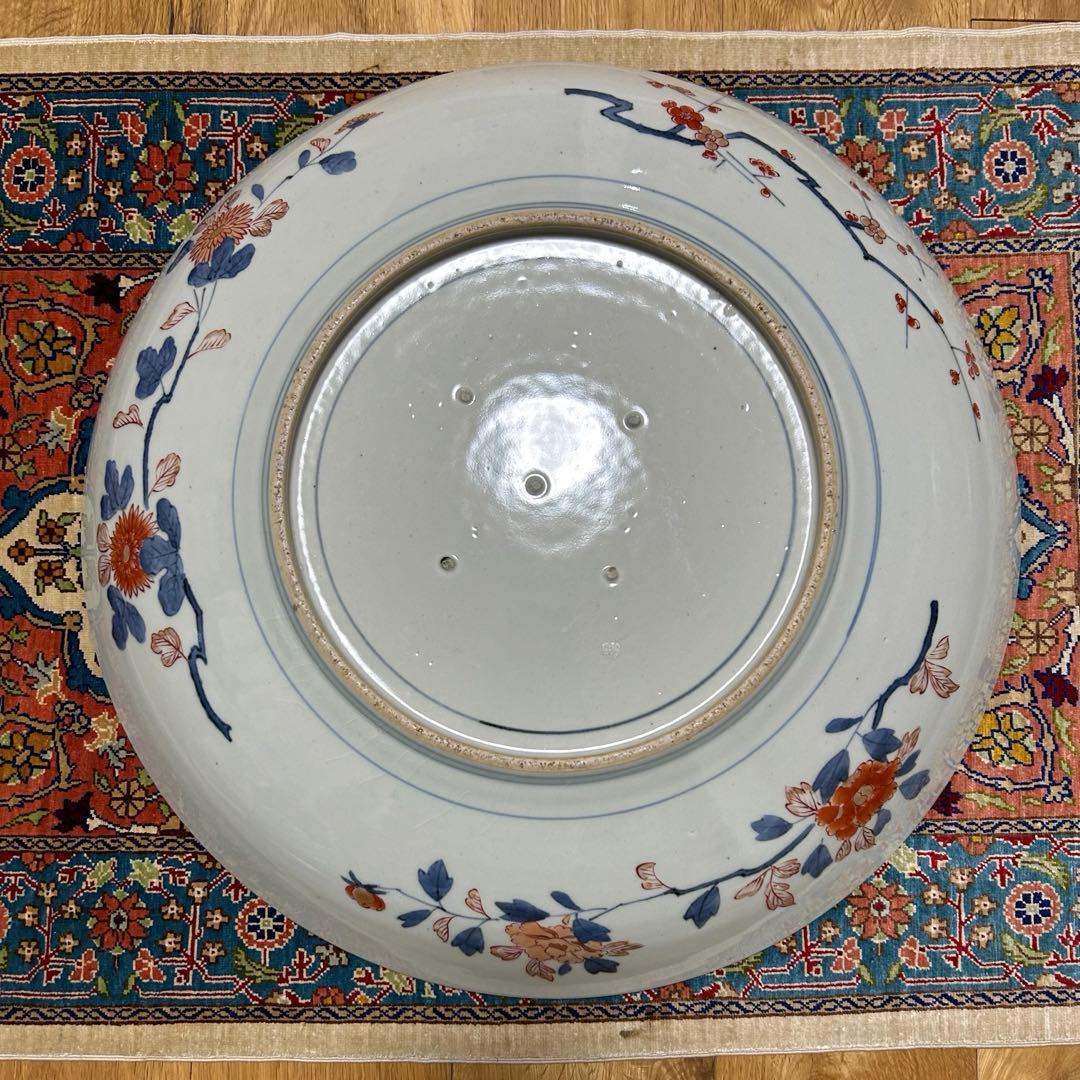 江戸時代　元禄　伊万里色絵窓抜美人花鳥図大飾皿