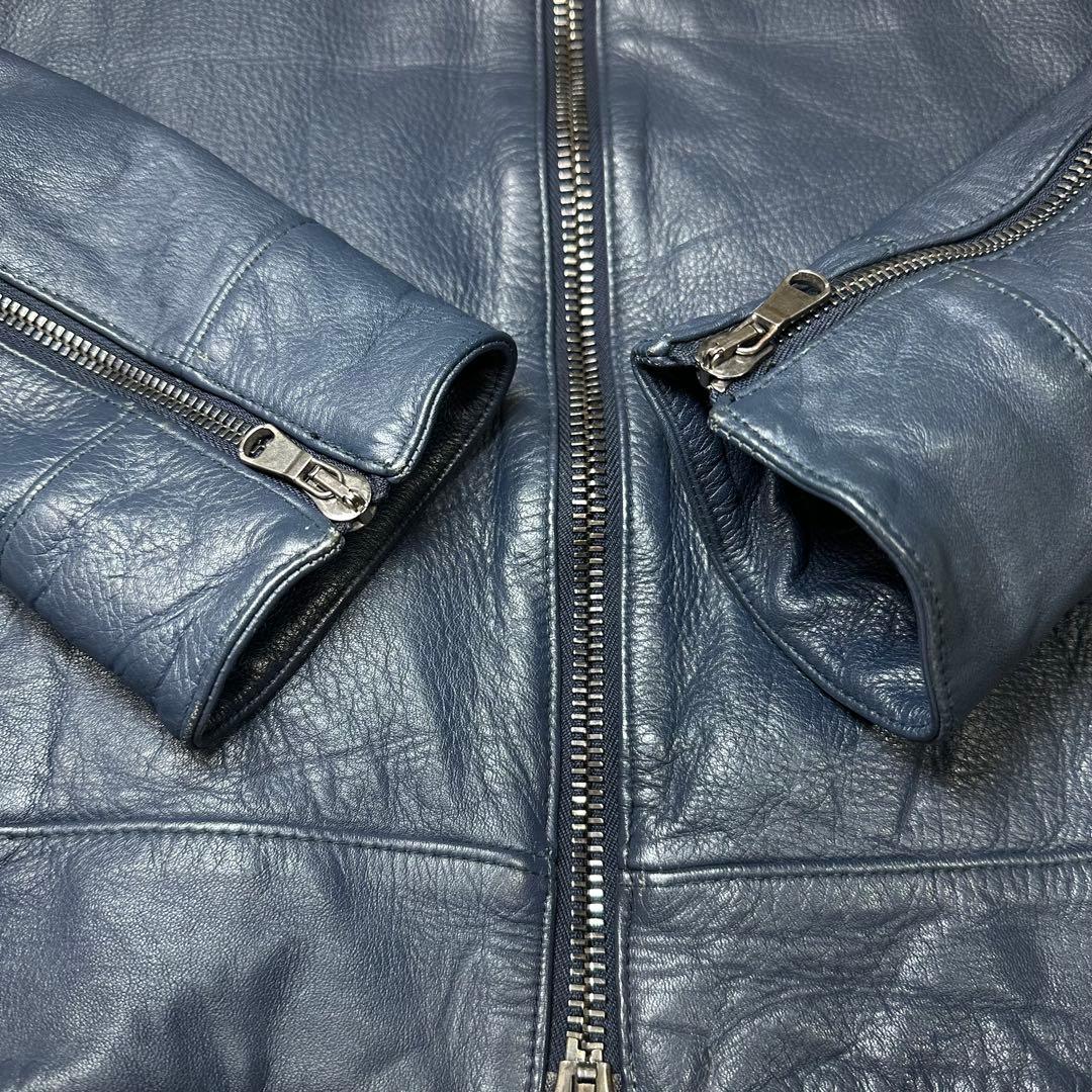 美品】ジュンハシモト インナーライダースジャケット 牛革 シワ加工 紺 M