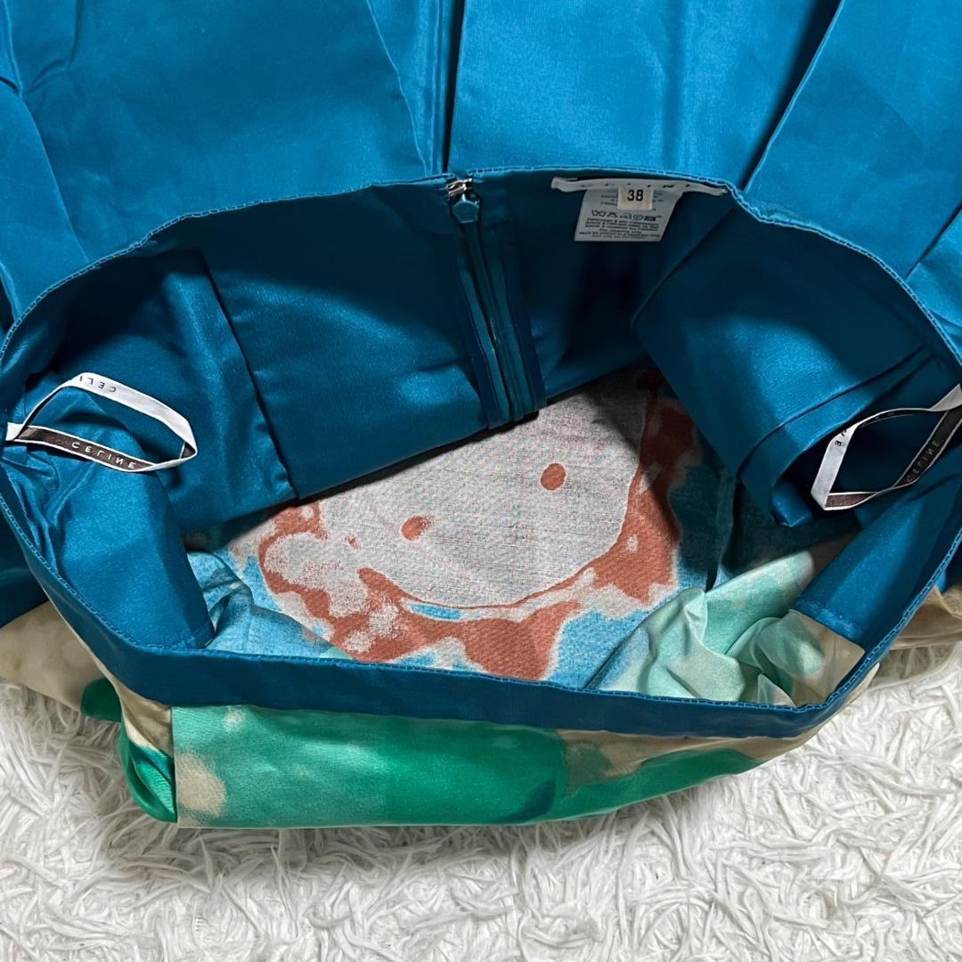 美品✨セリーヌ シルク 総柄 花 スカート グリーン 38