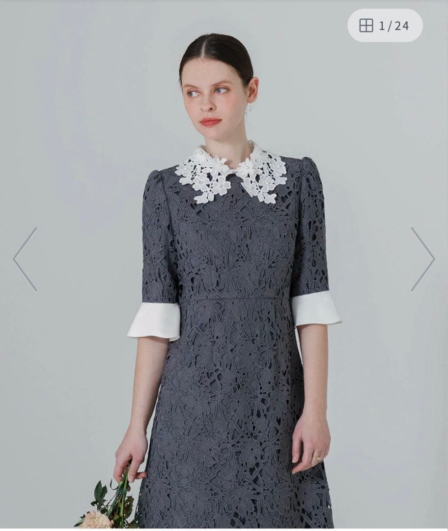 LEJA-花柄レースカラースパンコールAラインワンピースドレス 結婚式レディース Leja 花柄レースカラースパンコールAラインワンピースドレス Leja