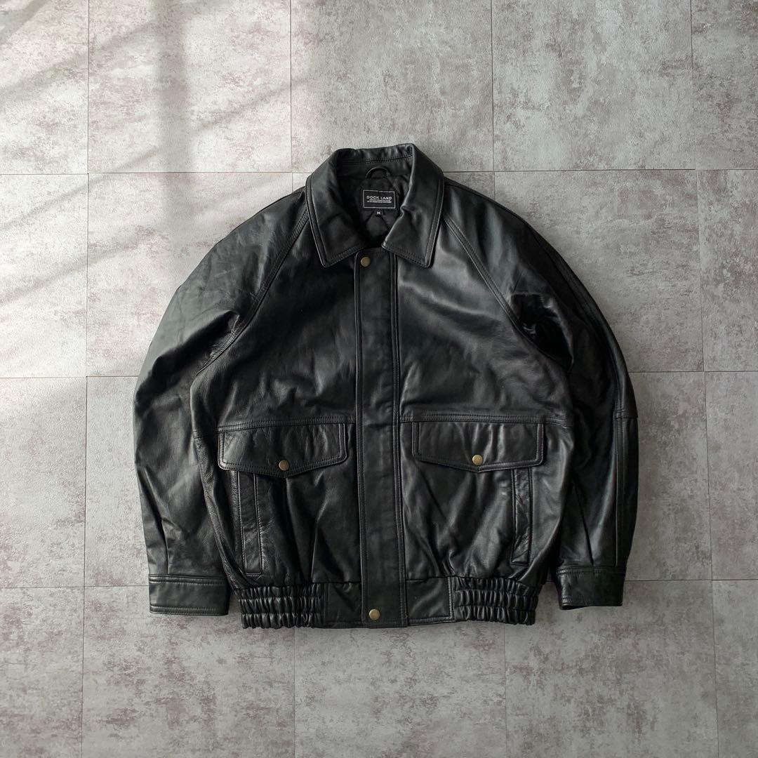 80s solid A-2 real leather bomber jacket