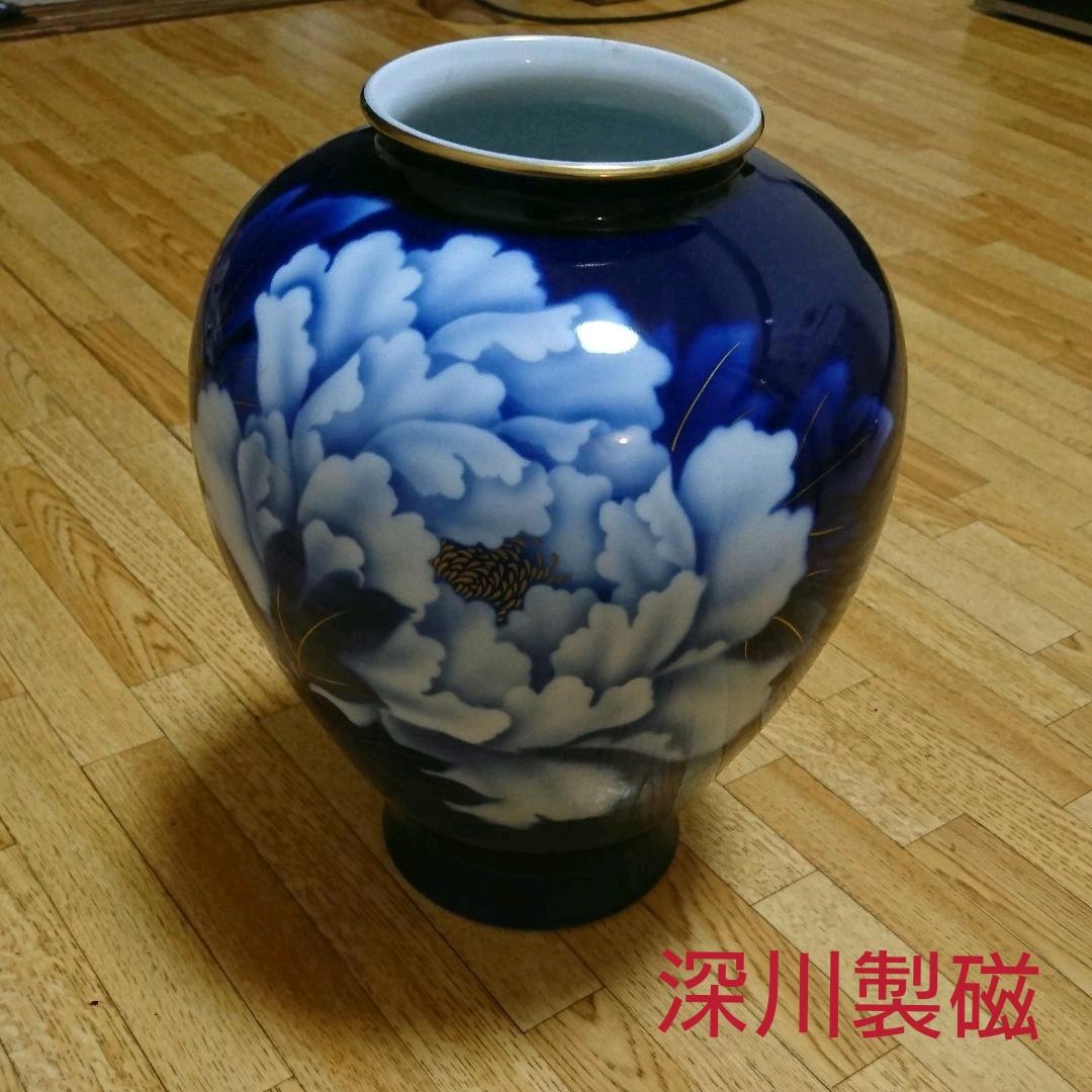 宮内庁御用達】深川青磁 ／ 購入 瑠璃 牡丹 花瓶 深川製磁 ルリ牡丹