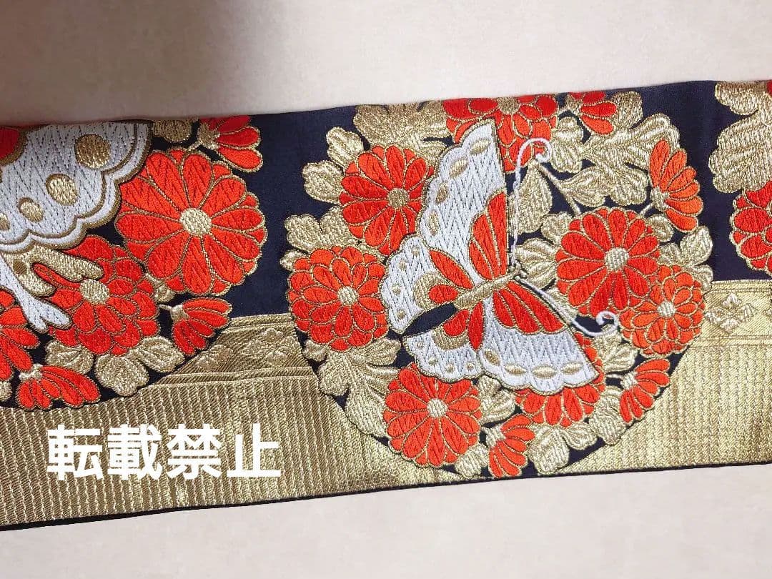 七五三　ジュニア帯　作り帯　蝶柄　黒金赤　一点物