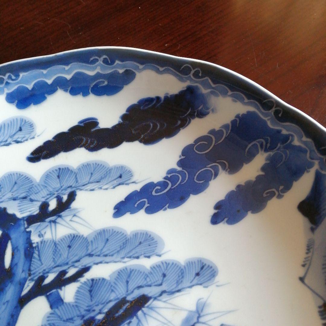 古伊万里　染付輪花縁大皿　31.8cm　江戸中期