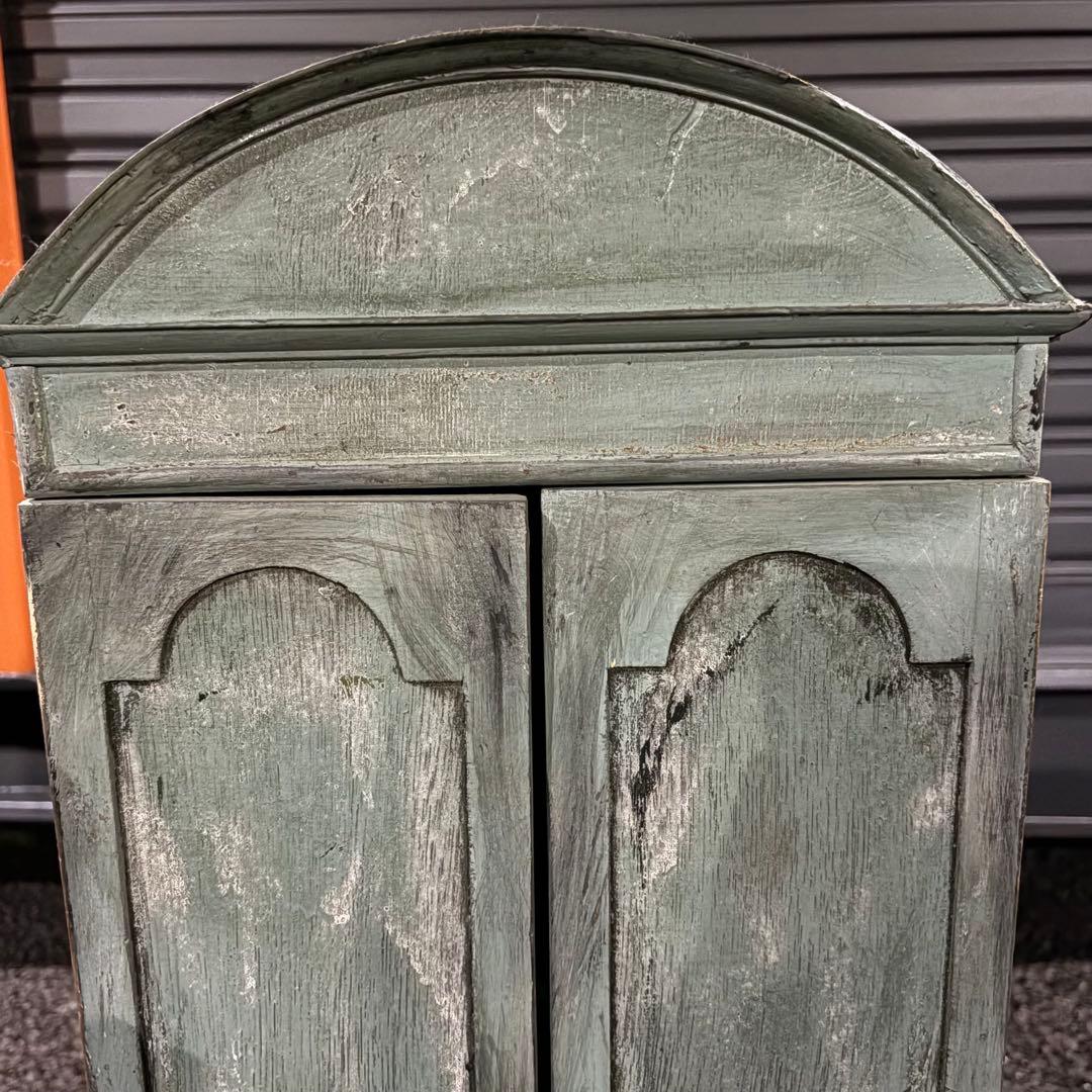 シャビーシック】アンティーク風 キャビネット グリーン 小型収納家具