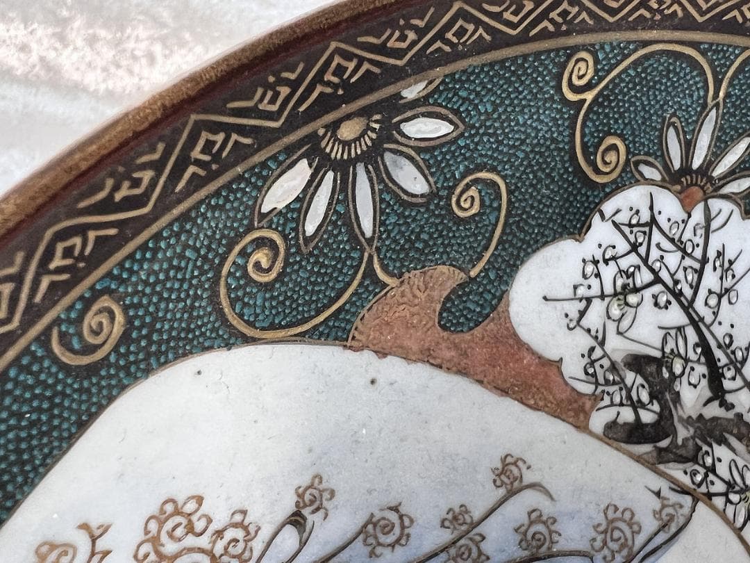 九谷焼青粒金彩割取皿　明治期 松竹紋　双鶴紋　翁紋