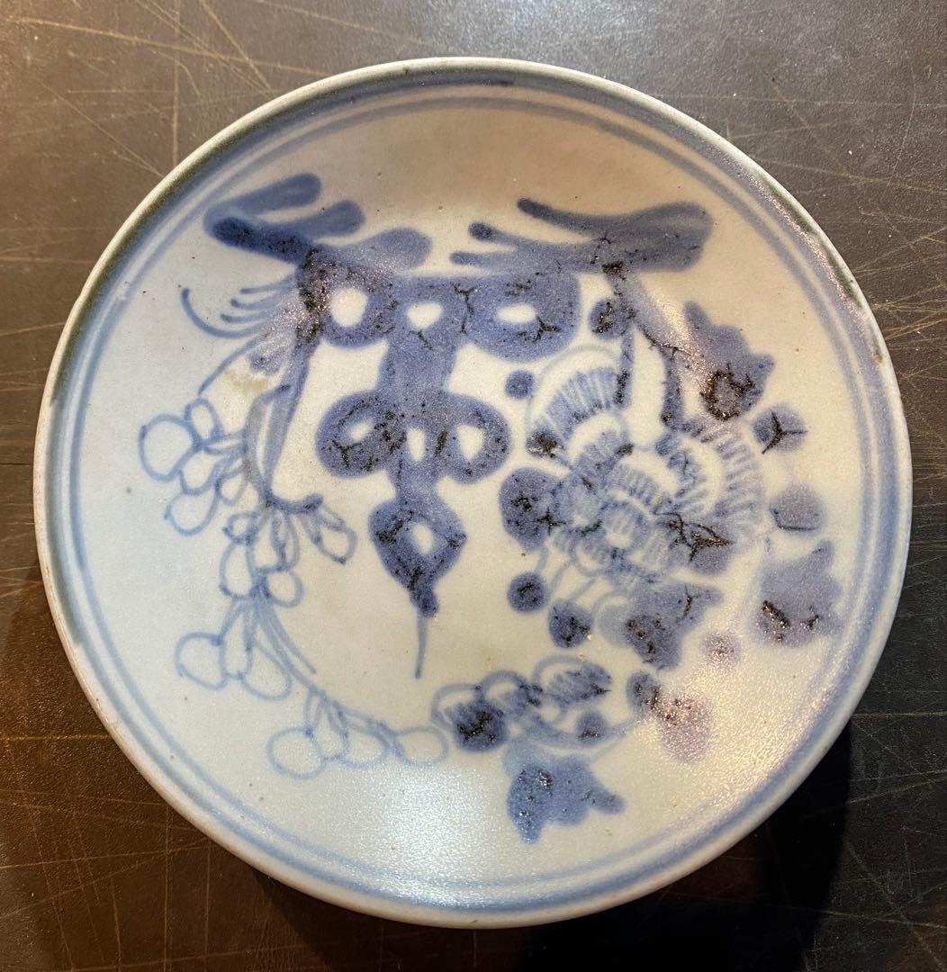 福建省徳化窯 染付絵皿 鑑賞台付 沈船品 ヴィンテージ レア ・