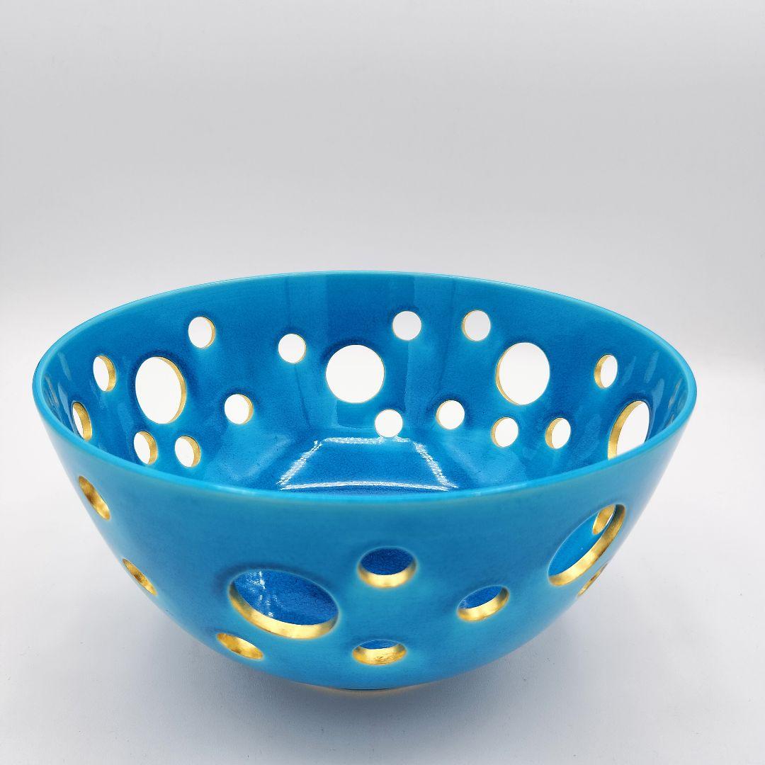 756 菓子鉢　浅黄交趾　水玉透　中村翠嵐　茶道具　茶道 756 菓子鉢浅黄交趾水玉透中村翠嵐茶道具茶道