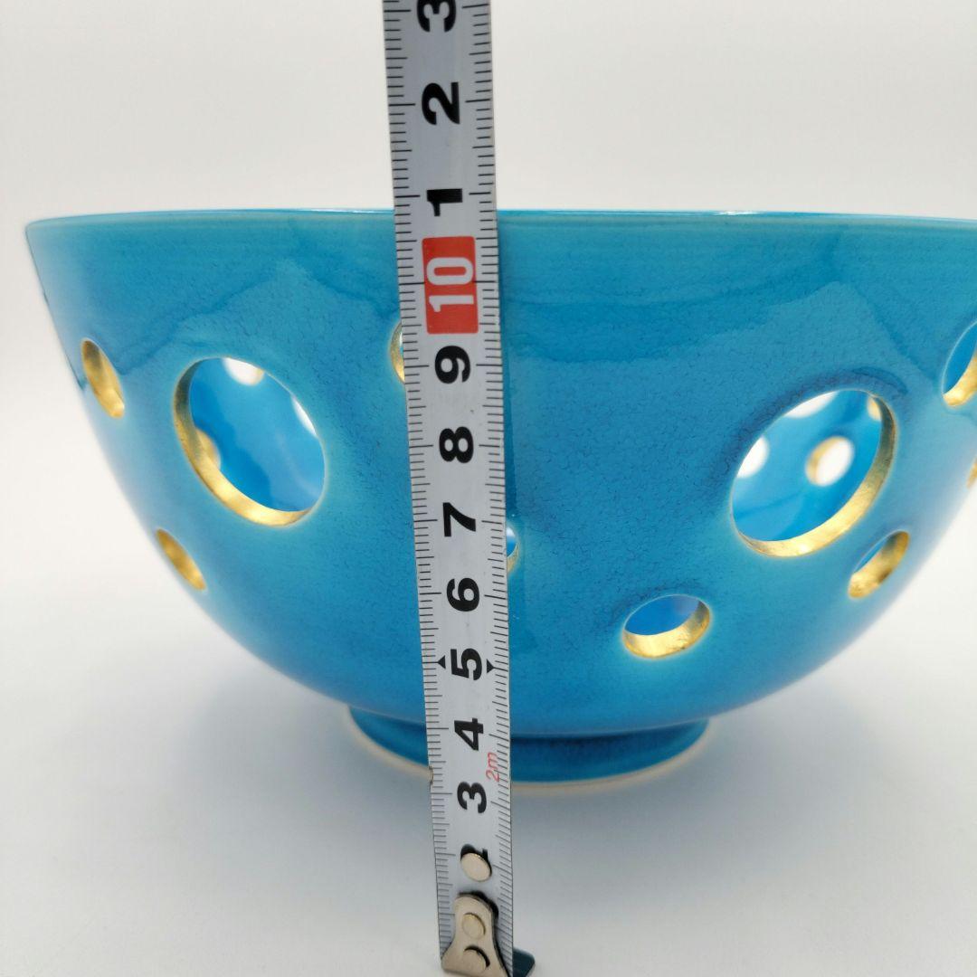 756 菓子鉢 浅黄交趾 水玉透 中村翠嵐 茶道具 茶道