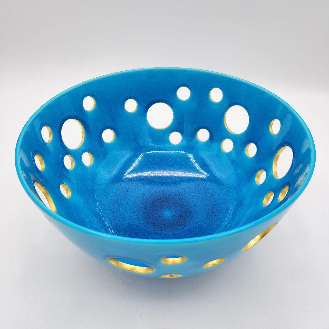 756 菓子鉢 浅黄交趾 水玉透 中村翠嵐 茶道具 茶道