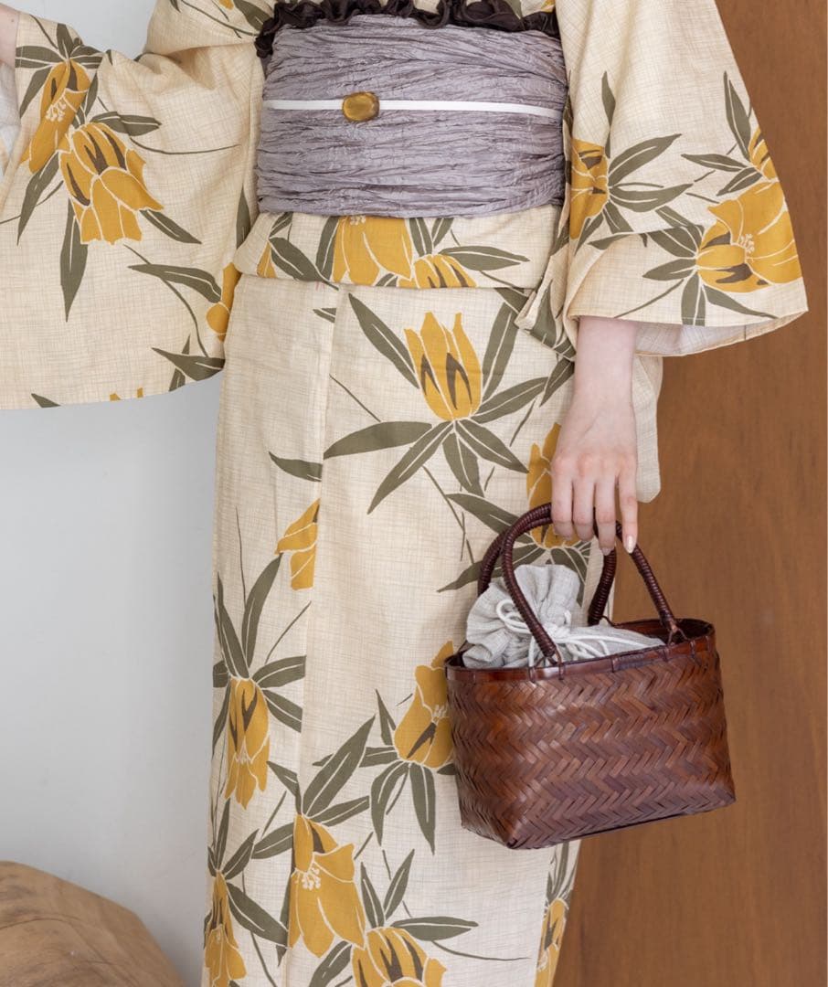 浴衣館グレース　こだわり浴衣５点セット（イエロー系）