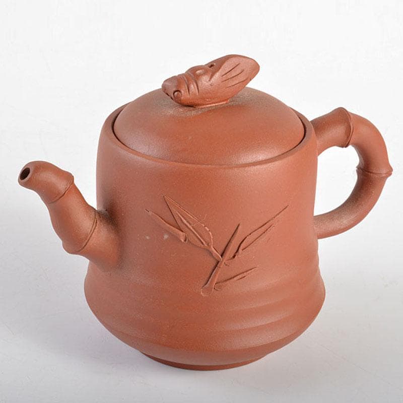 中国　紫砂　朱泥　竹文　蝉摘　急須　茶壷　在銘　C　R6164 中国 紫砂 朱泥 竹文 蝉摘 急須 茶壷 在銘 C R6164 中国 紫砂 朱泥 竹