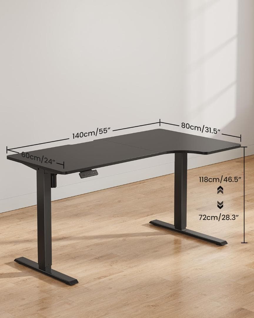FEZIBO 電動昇降デスク 無階段昇降 メモリー機能 ブラック