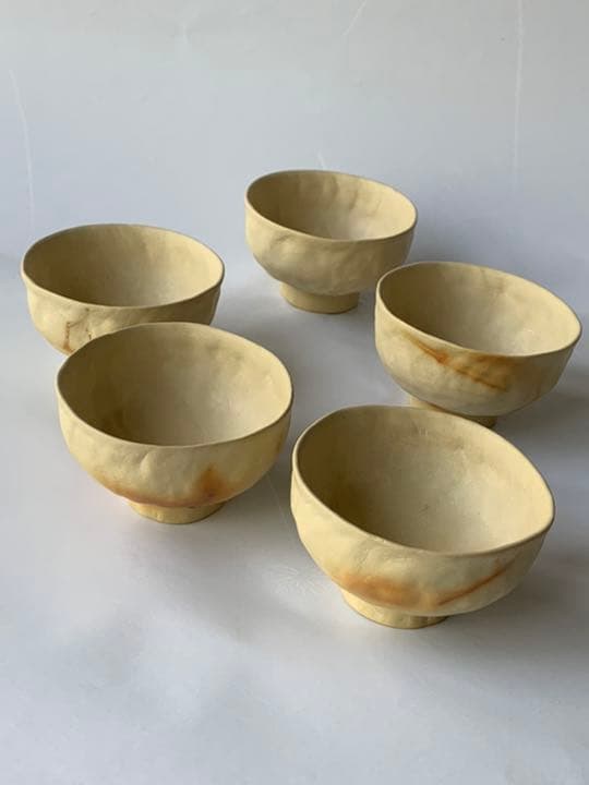 【茶器セット1  白泥　手捻り火襷】間野弥平　　共箱