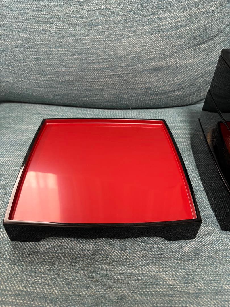 輪島塗 三段重 台付 飛花沈金 うるし塗