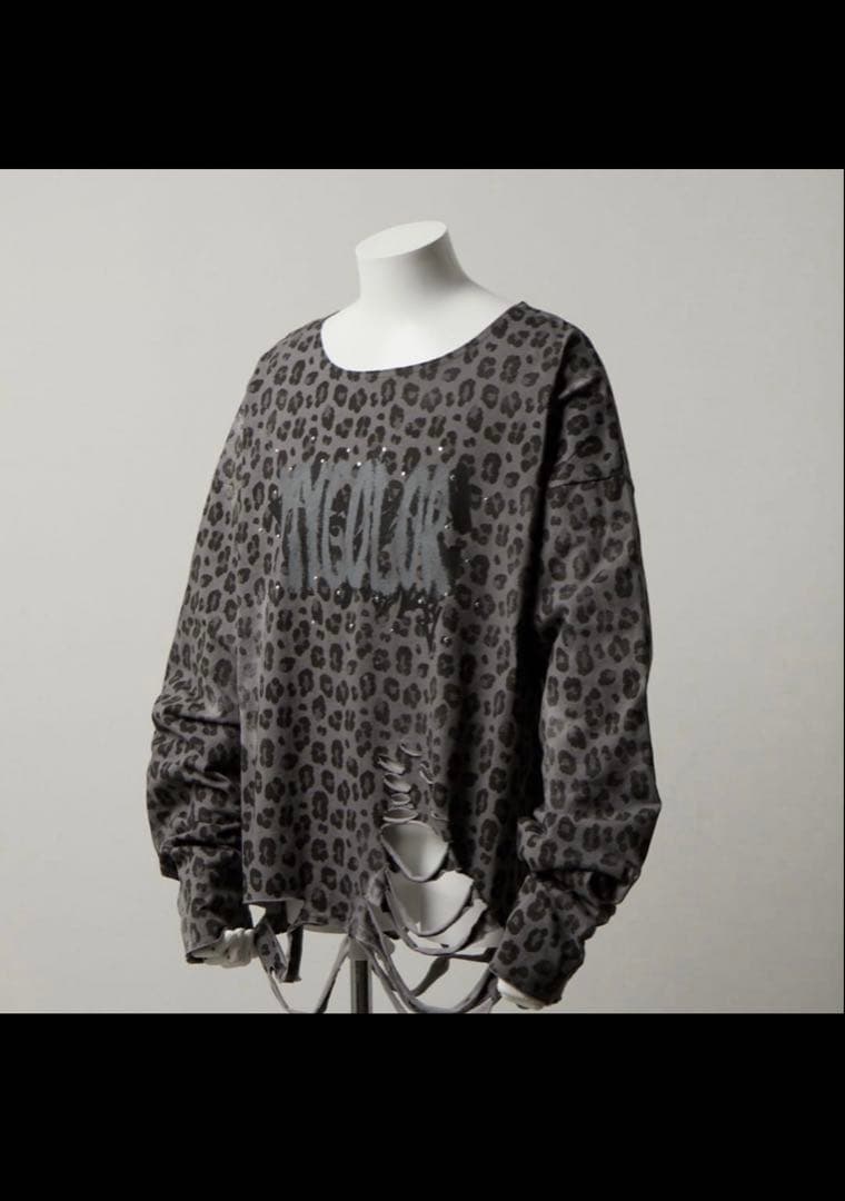 GRANCY 総柄ラインストーングラフィックロンT グレー レオパード