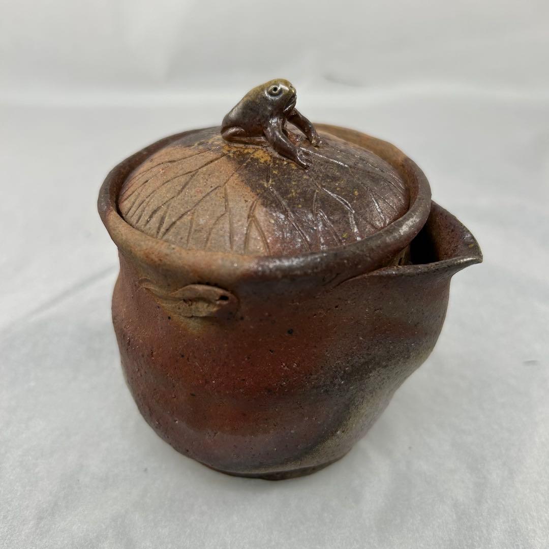 D佐藤苔助 備前焼宝瓶 蛙手捻り人気作者 急須 共箱 共布 茶注 煎茶 茶道具