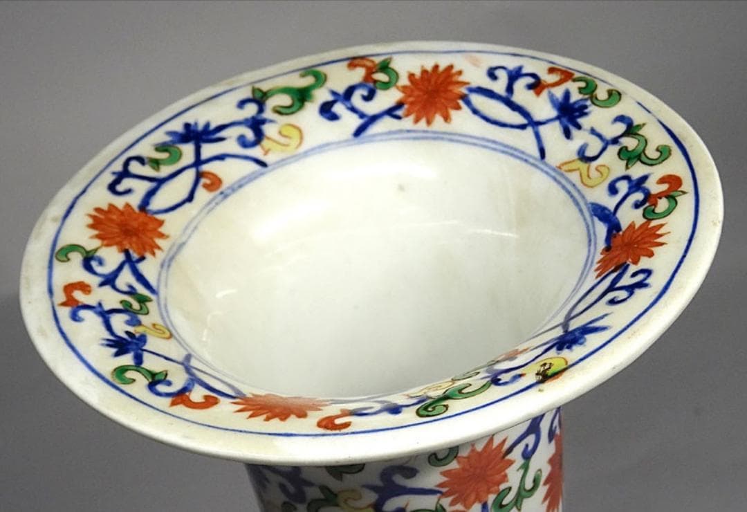 中国古玩 大明萬暦年製 彩色龍文花瓶 花器 花生 高さ約24cm x021515