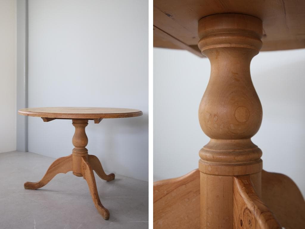 英国アンティーク木製ラウンドダイニングテーブル/円形机/パイン材(88-19)