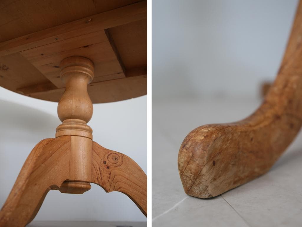 英国アンティーク木製ラウンドダイニングテーブル/円形机/パイン材(88-19)