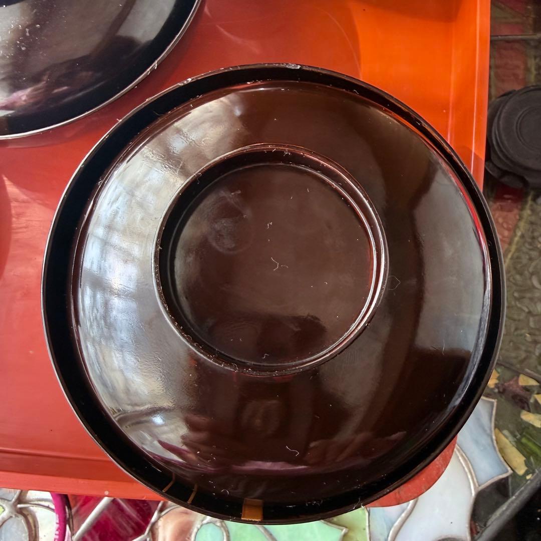 2182様感謝‼️JAPAN明治伏せ蒔絵天然木秘するが花‼️梅に鶯＆月　吸物椀 5客