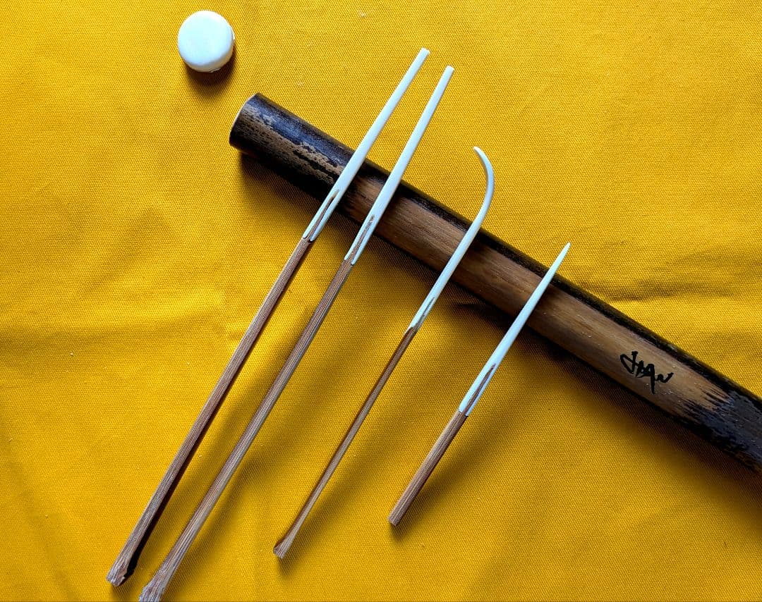 閉店S.】本煤竹挟継の茶杓・菓子箸・菓子切 3点セット