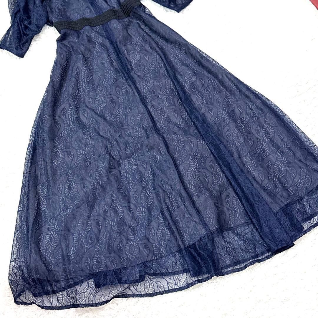 【極美品】Leja ウエストマークパフスリーブ総レースロングドレスワンピース