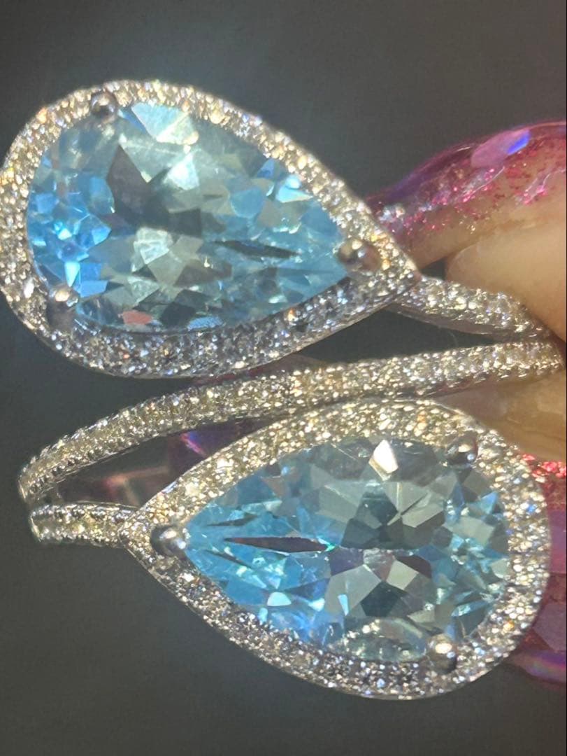 ハートちゃん❣️天然ブルートパーズデザインリング16 18号