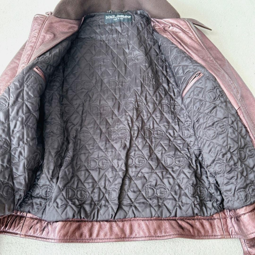 DOLCE&GABBANA ラムレザー メタリック ジャケット 50 ライダース