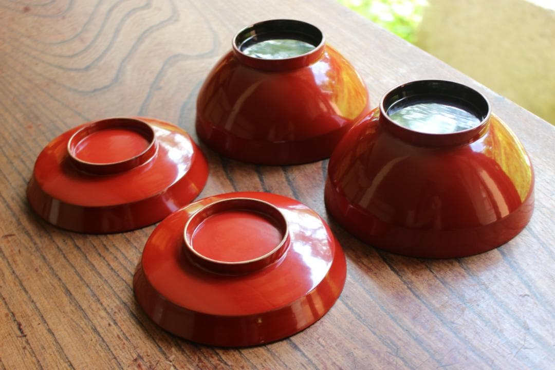 小傷有！時代上質朱漆に優美な菊蒔絵のお椀2点（検