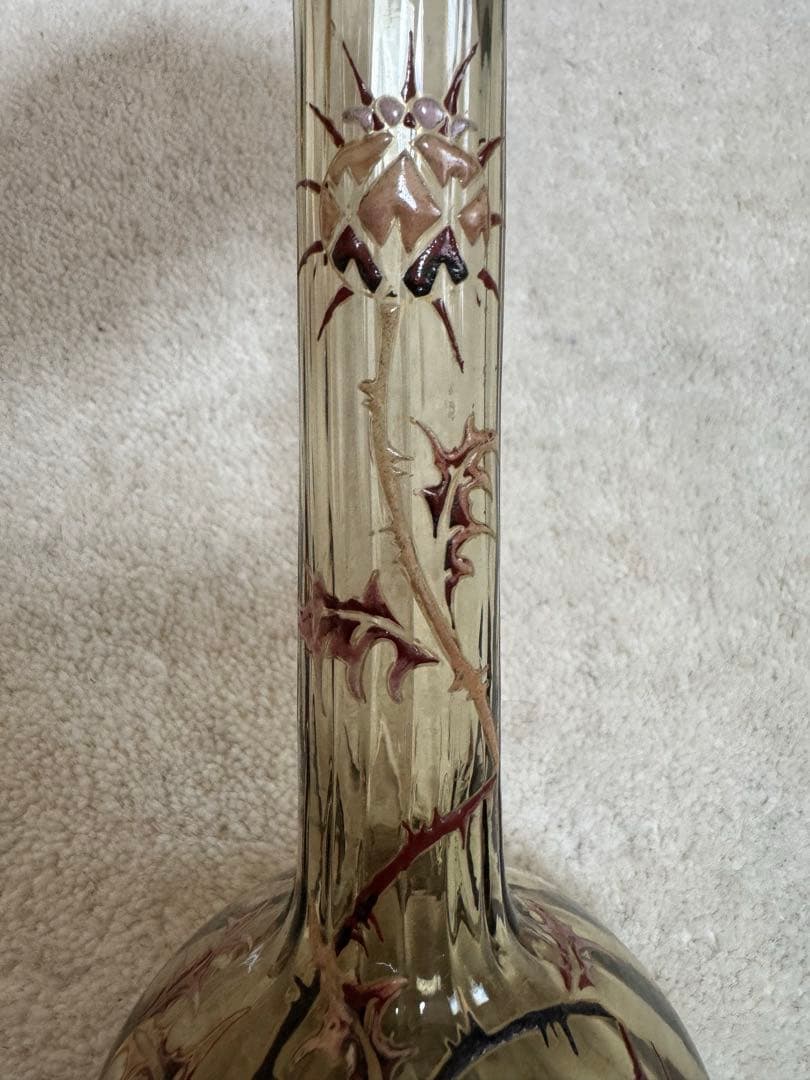 本物保証 エミール•ガレ エナメルガラス花瓶 約1890年 骨董 稀少品 共