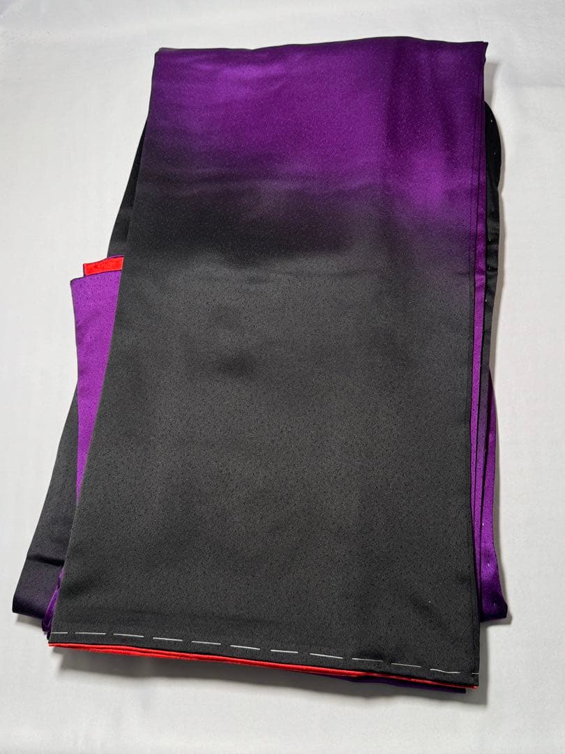 美品] ヴィンテージ 振袖 成人式 手縫い 紫 黒 繻子 綸子 結婚式